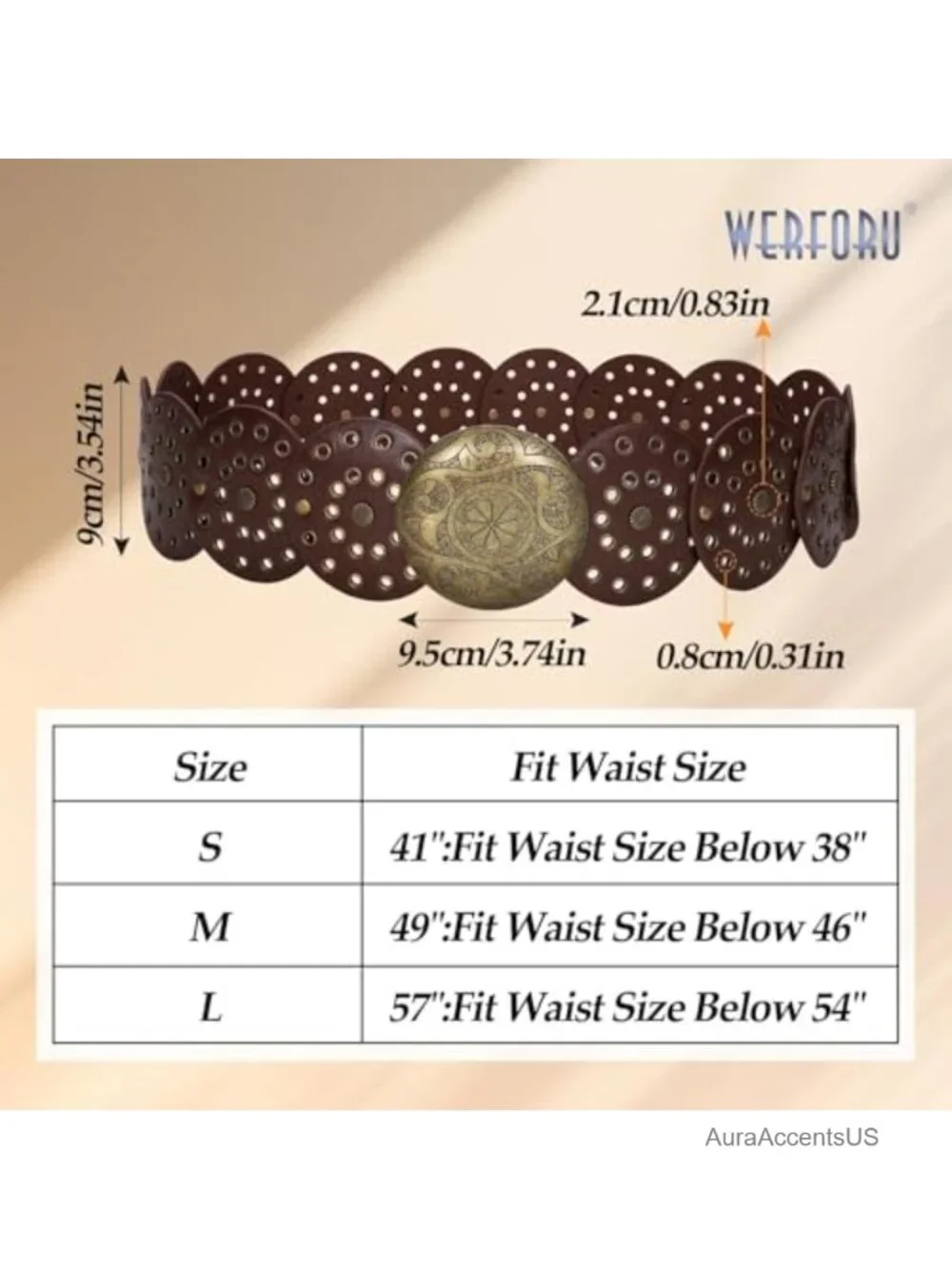 Vintage PU Leather Western Belt with Disc Buckle and Studs - Adjustable Boho